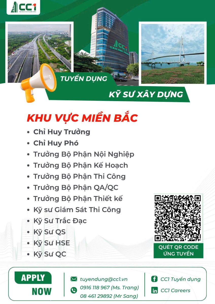 [TUYỂN DỤNG] TỔNG CÔNG TY XÂY DỰNG SỐ 1-CTCP (CC1)